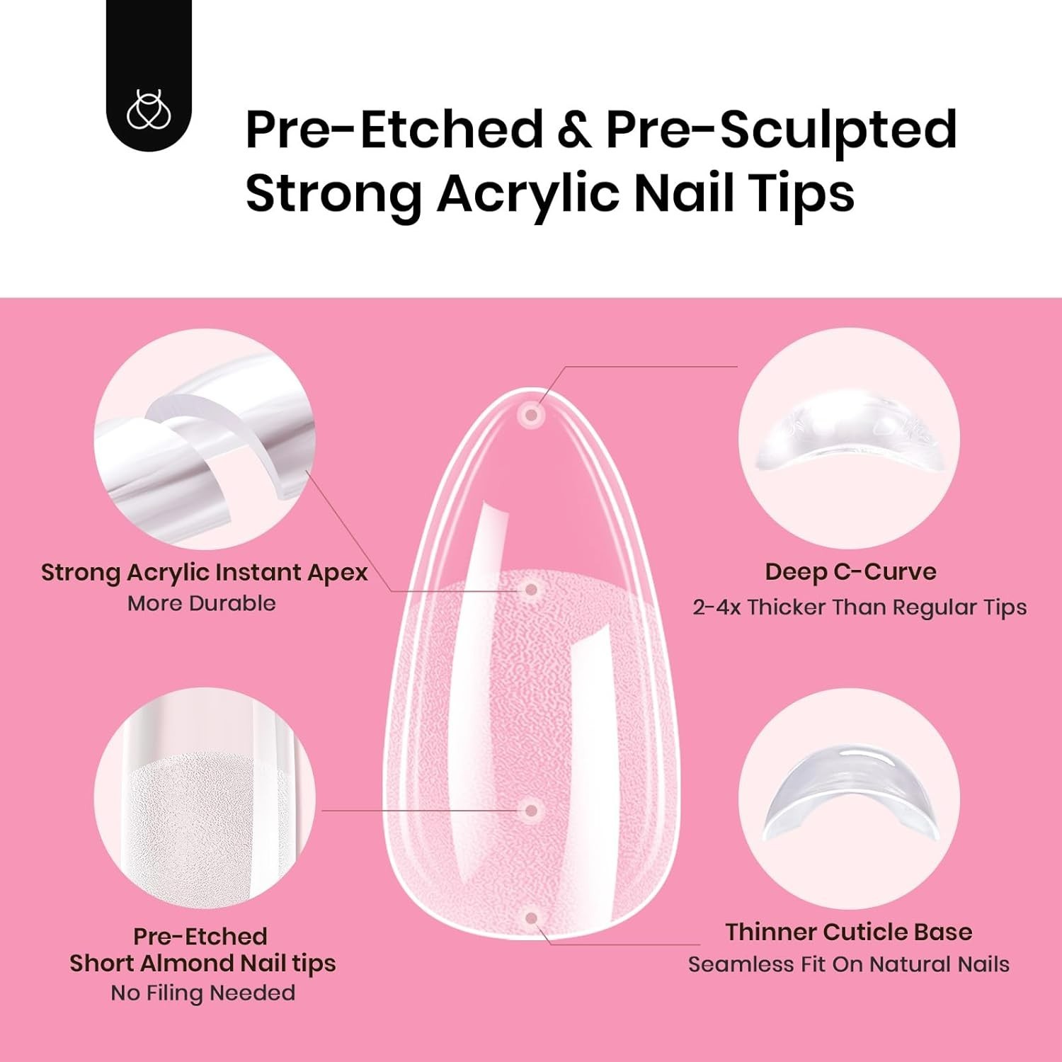 Beetles Tipex Instant Apex Nail Tips Kit, Almond Short 224Pcs 16 Sizes Pre-Build