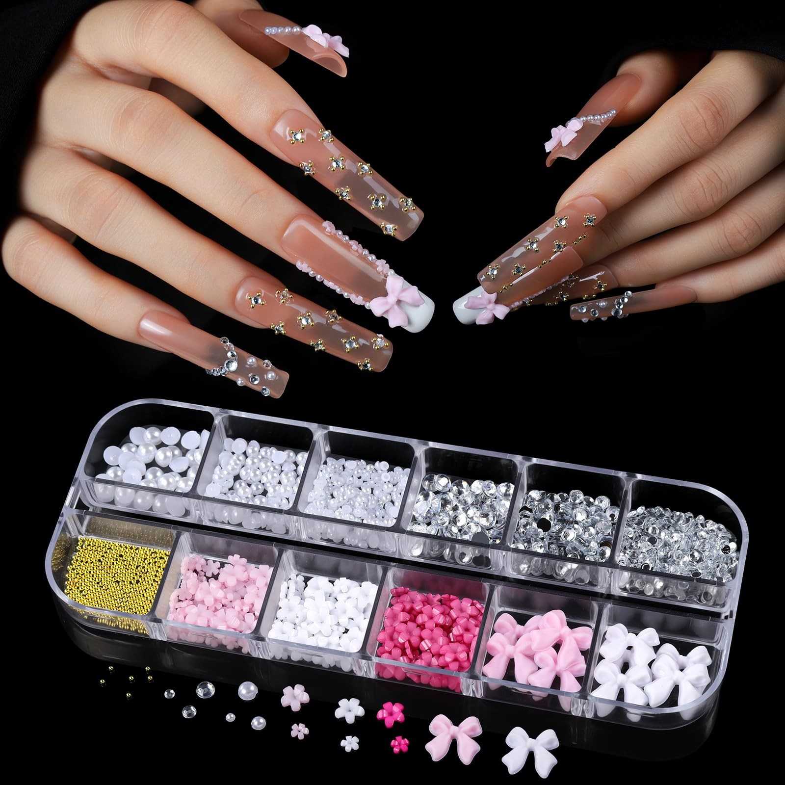 Square Nail Tips with Nail Charms Nail Art Brushes, 240pcs XXL Fake Nails wit