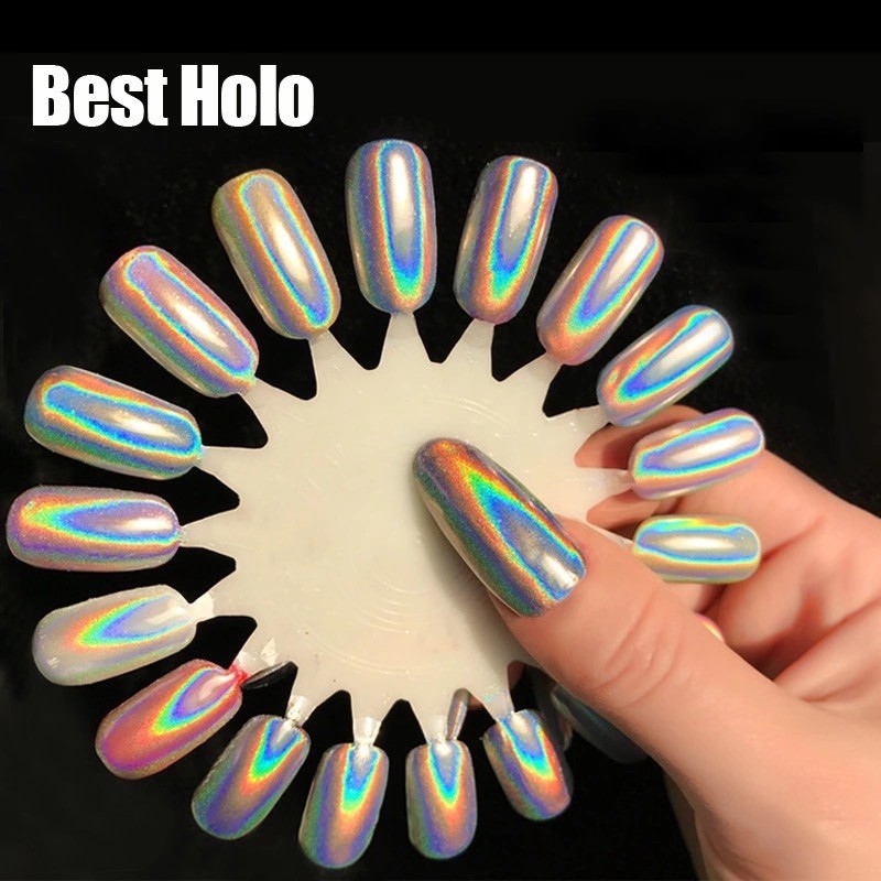 Unicorn Holographic Nail Powder Ultra Fine Chrome Rainbow Effect Pigment 15um UK