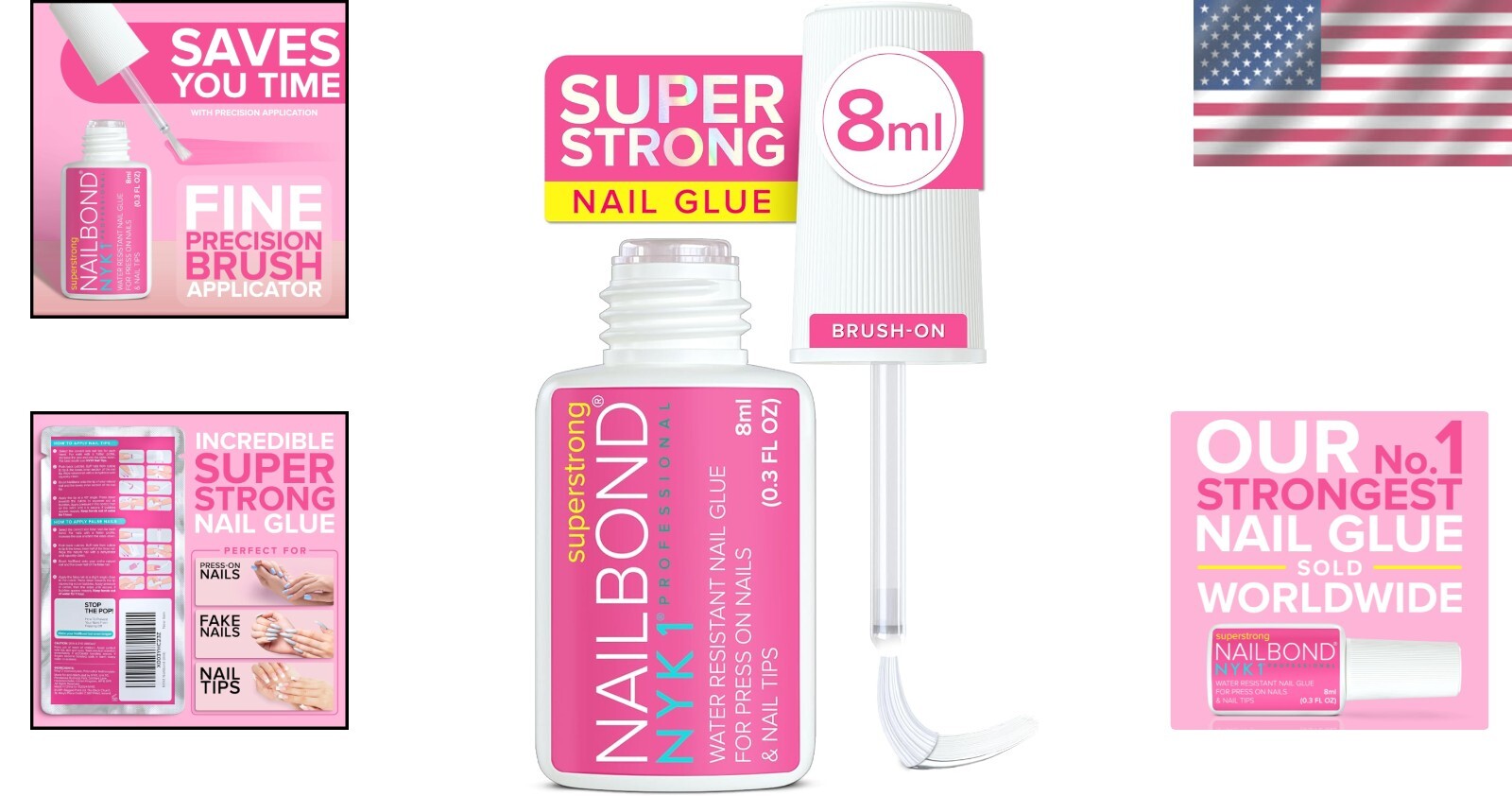 Maximum Strength Nail Glue 8ml – Super Strong Brush On for Press Ons & Acrylics