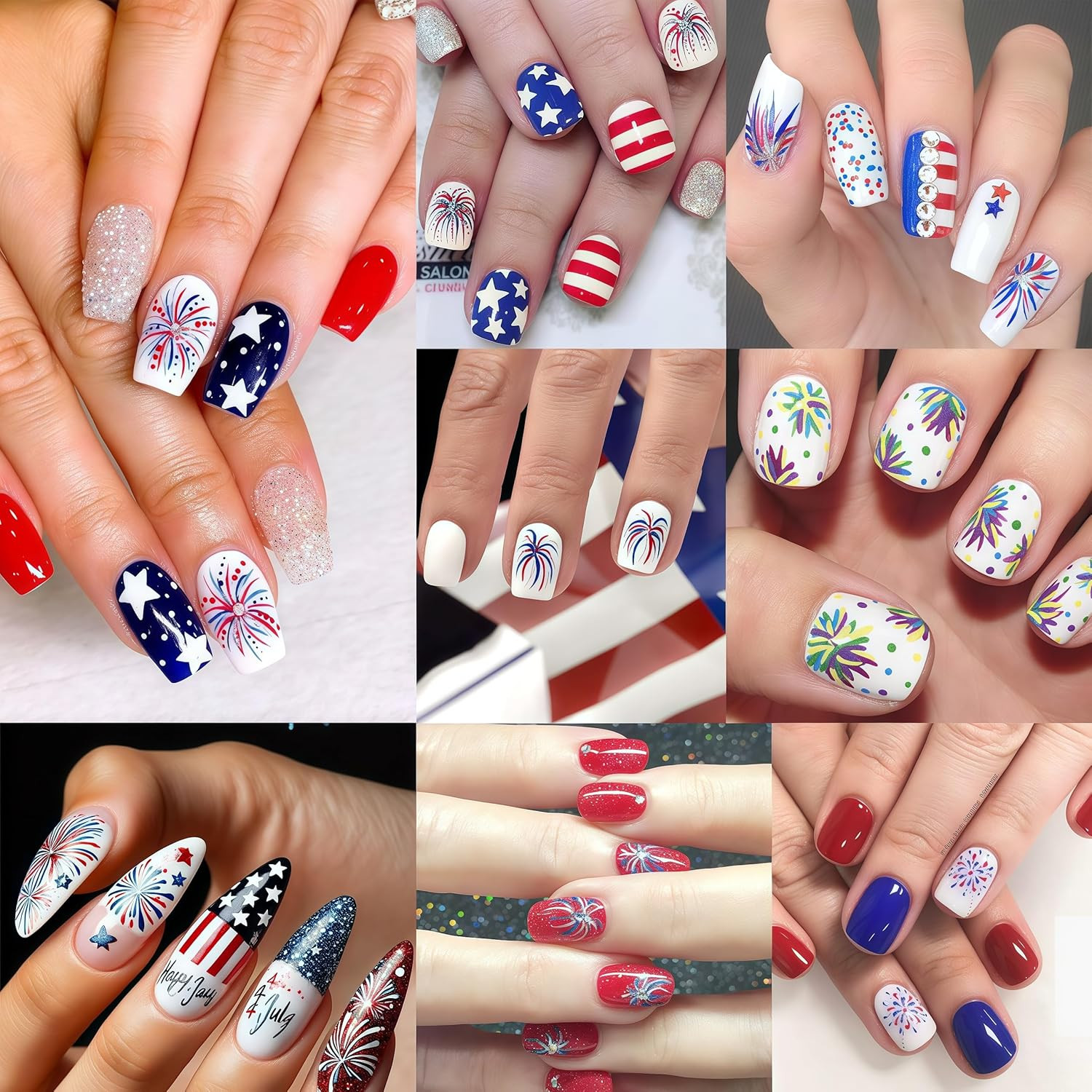 3 Sheets 4Th of July Fireworks Nail Art Stickers 5D Embossed Self Adhesive Patri