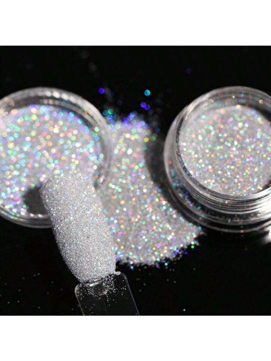 1Box Gray Gradient Shiny Nail Glitter Powder Iridescent Sparkly Nail Art Chrome