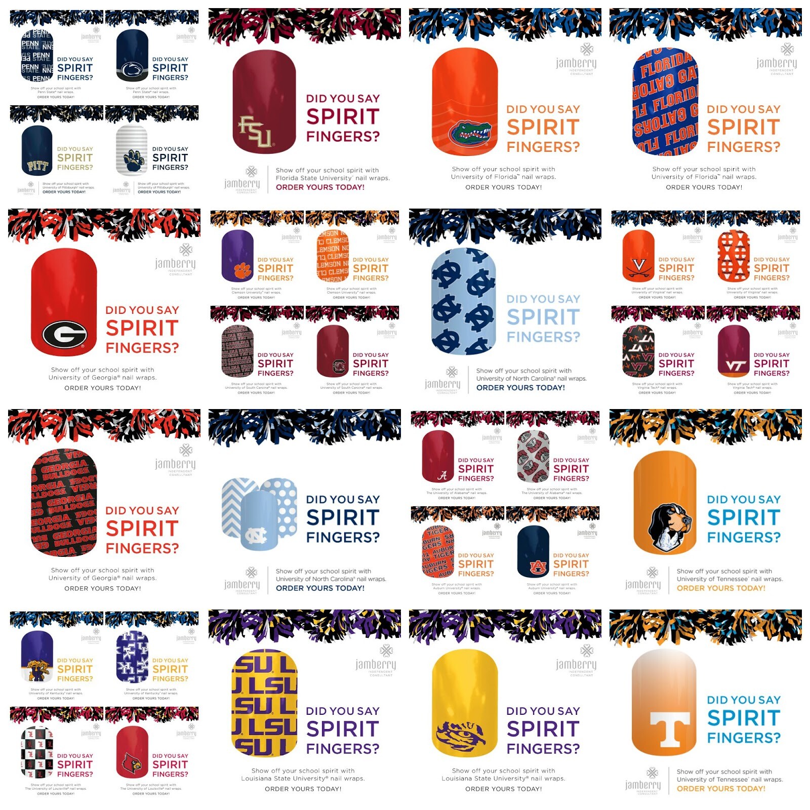 JAMBERRY NAIL WRAPS SORORITY & COLLEGIATE SCHOOL SPIRIT FINGERS RARE & VHTF