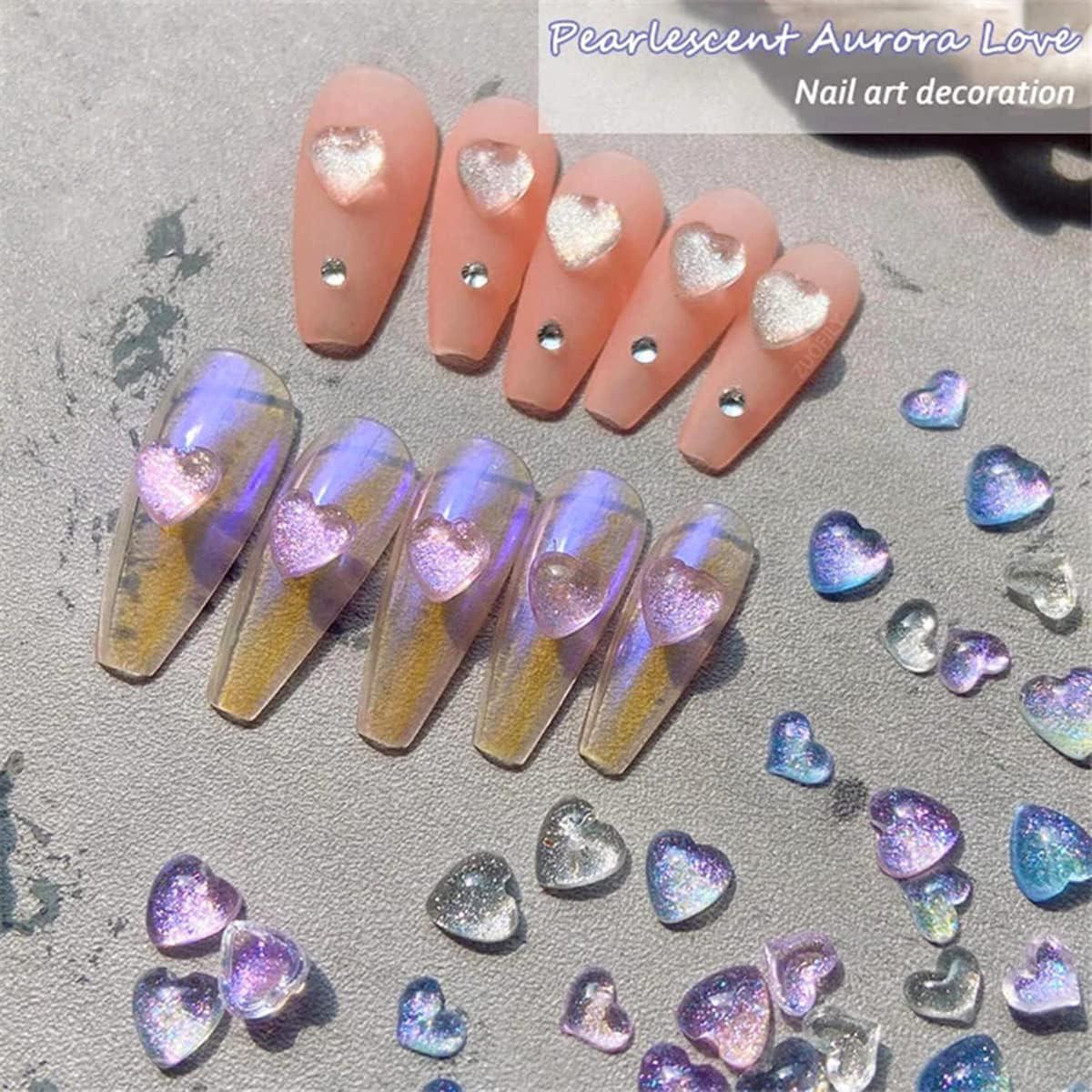 210 Pcs 3D Heart Nail Charms, Mixed Size Love Rhinestones, Flat Jelly Resin Crys