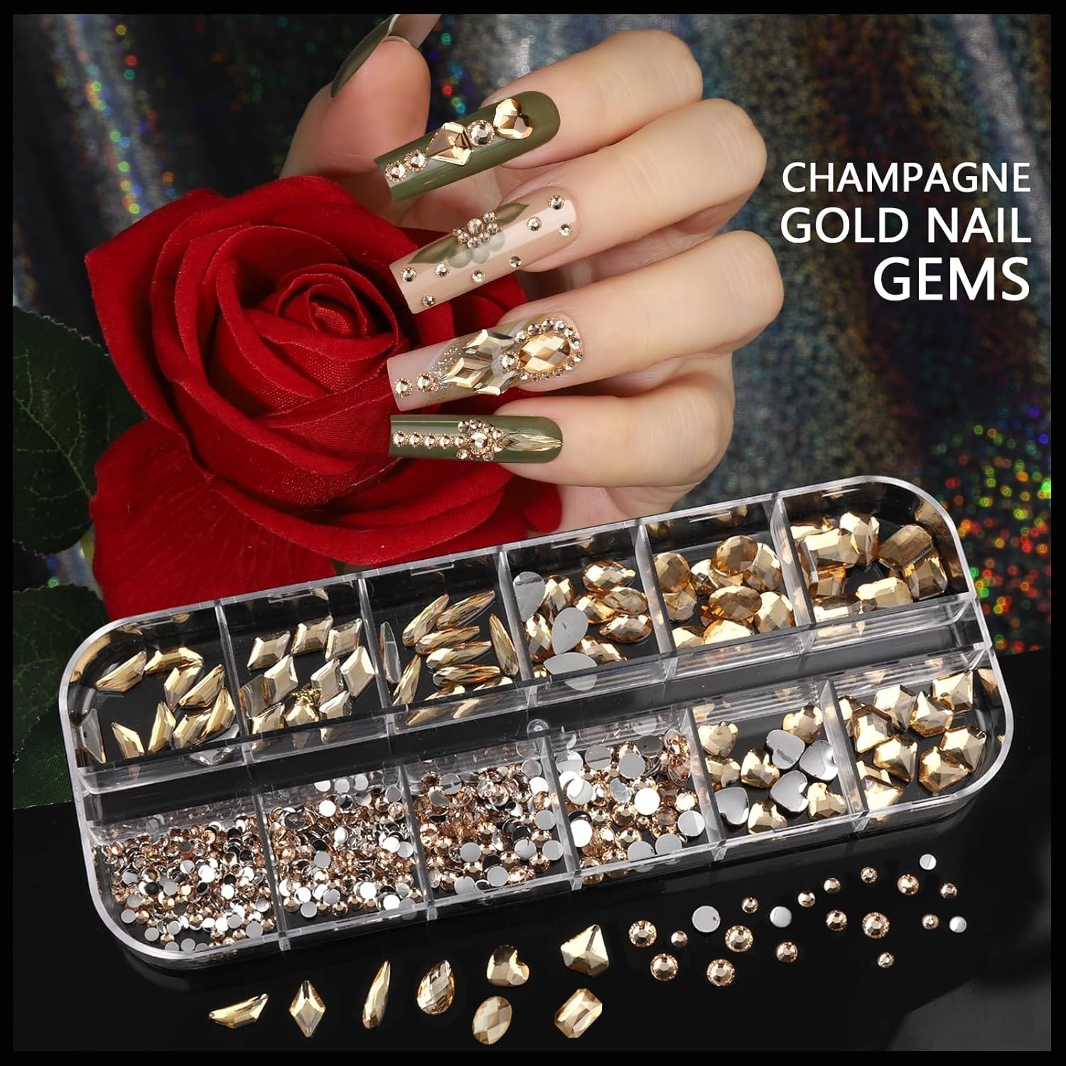 Elegant Gold Nail Charms & Rhinestones Set – 21 Unique Designs for Exquisite Art
