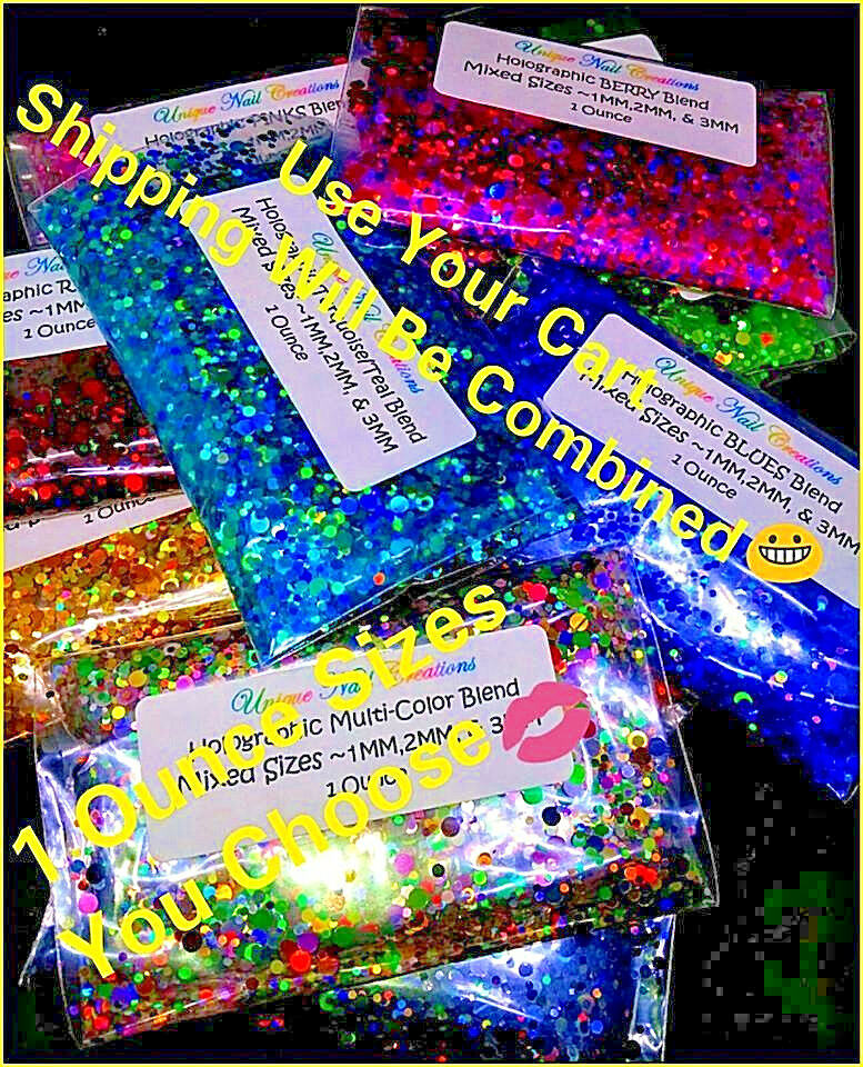 Bulk 1 OZ Holographic~DOT Shape Glitter~Multi-Sizes~U CHOOSE Color~ USA