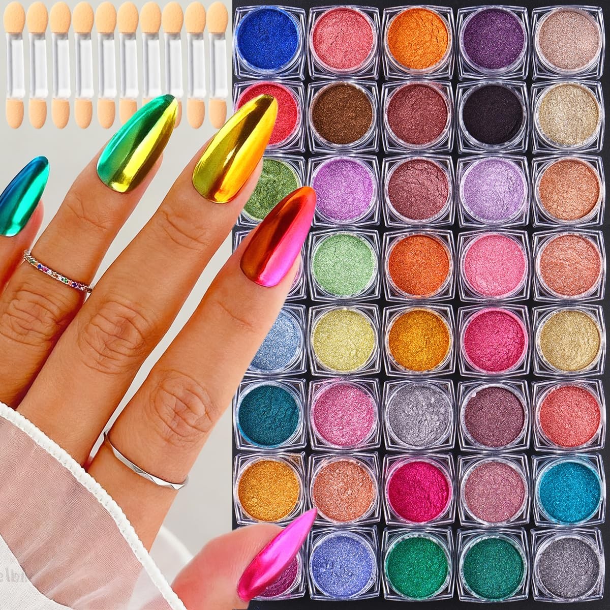 40 Colors Metallic Mirror Chrome Nail Powder Set, Professional Metallic Mirro…