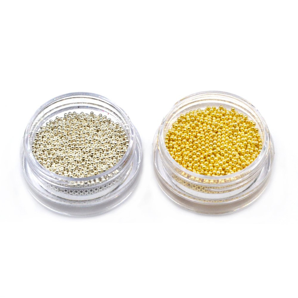 2Pcs Gold Silver Mini Metallic Caviar Nail Beads for 3D Metal Nail Ball Decorati