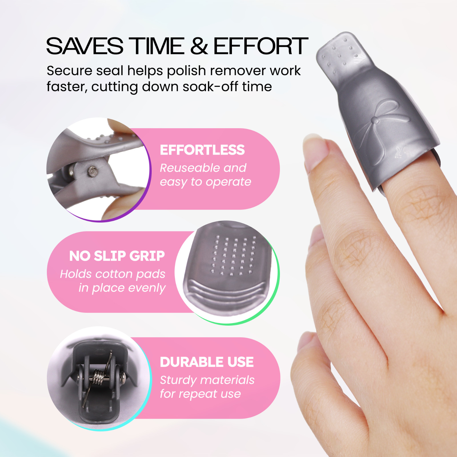 1pk Bow Ribbon Style Silver Acrylic Nail Soak Off Finger Cap Clips Wrap Tool