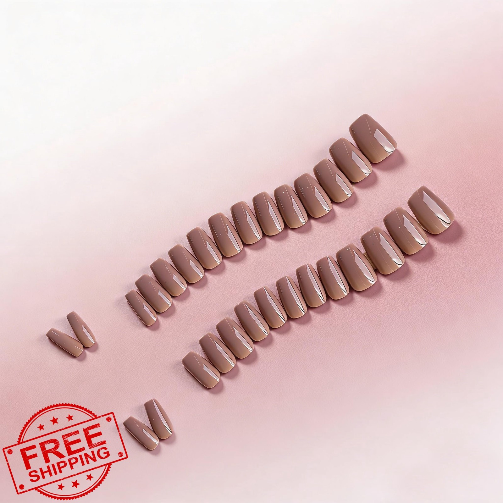 SXVME Short Coffin Press On Nails taupe Glossy 30 Pcs