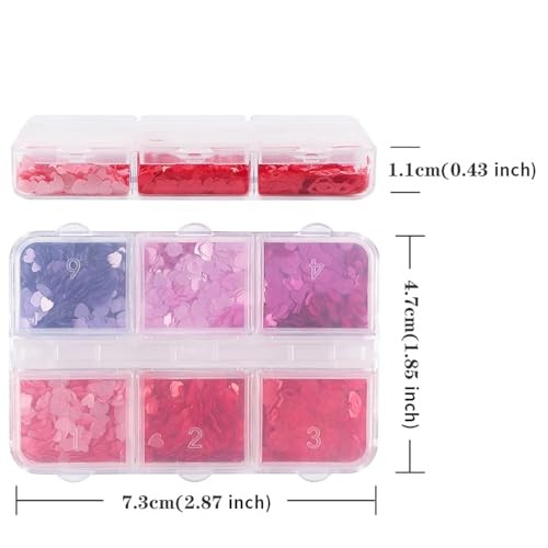 6 Grids Valentine’s Day Heart Glitter Multiple Colors Sequins for Nail heart3