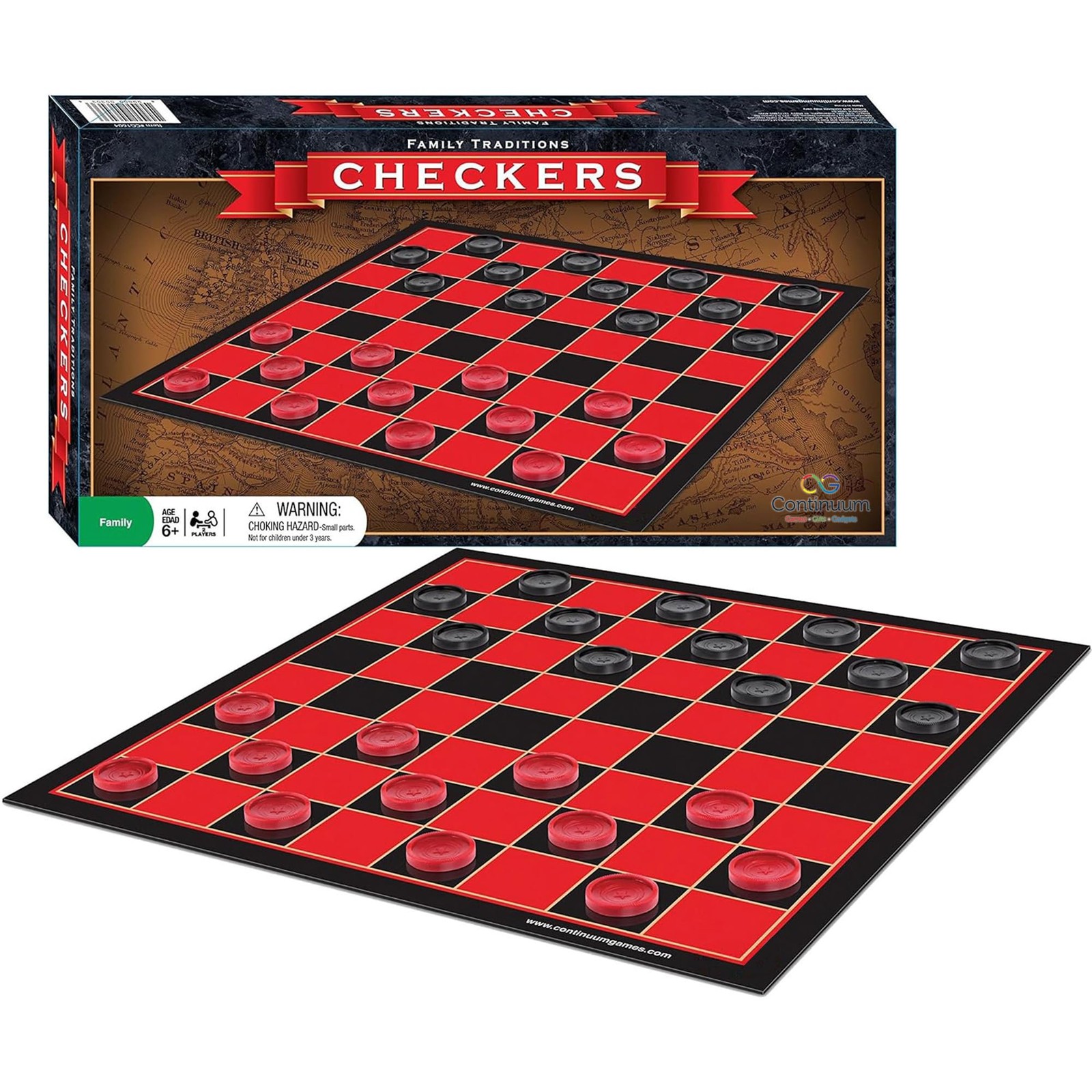 Continuum Games Checkers Family Traditions Board 15.5 x 8 x 1.5 inches