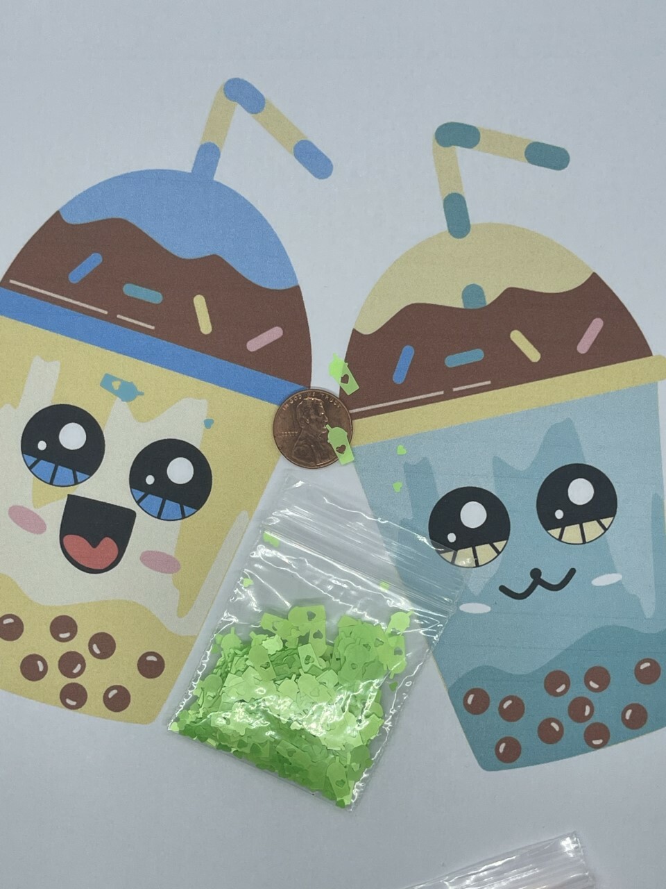 Boba Milk Tea Cup Shape (NEON/Silver) 7mm Glitter-Nail Art Face Crafts-US-tsp