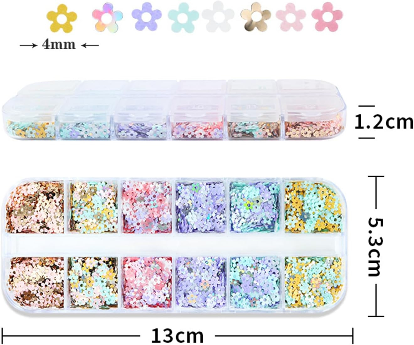 12 Grids Flower Nail Art Glitter Sequins 3D Holographic Floral Nail Flakes Sprin