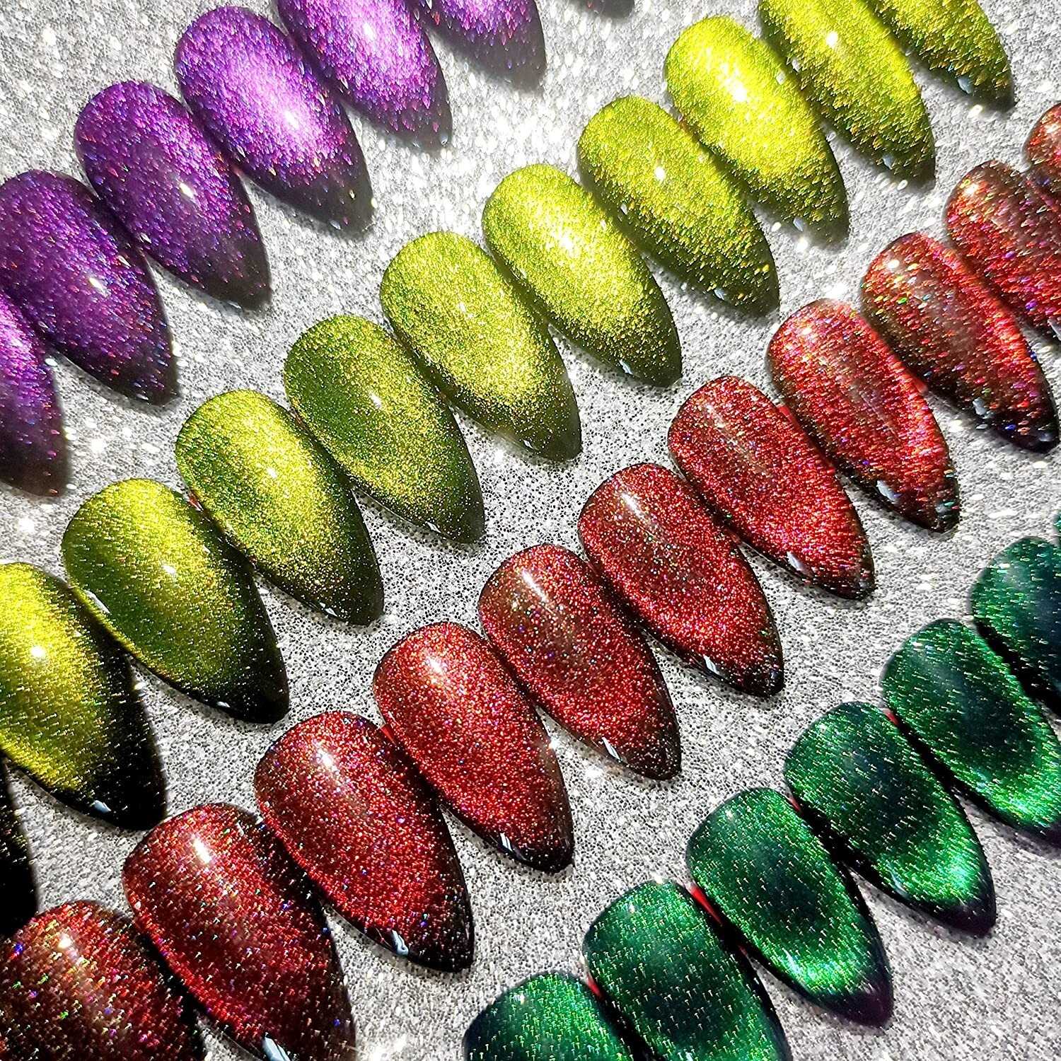 🔥Press On Nails Short Almond Stiletto 4 Sets 100% Handmade Cat Eye Glitter Fake