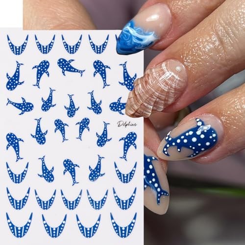 Blue Whale Nail Stickers Summer Ocean Theme Nail Art Stickers Decals style9
