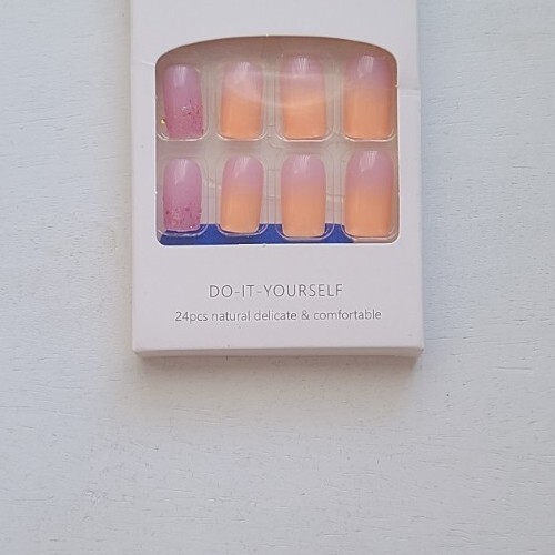 *Brand New* Pink-Orange Ombre Glitter Sunset Press On Fake Nails- Reusable!