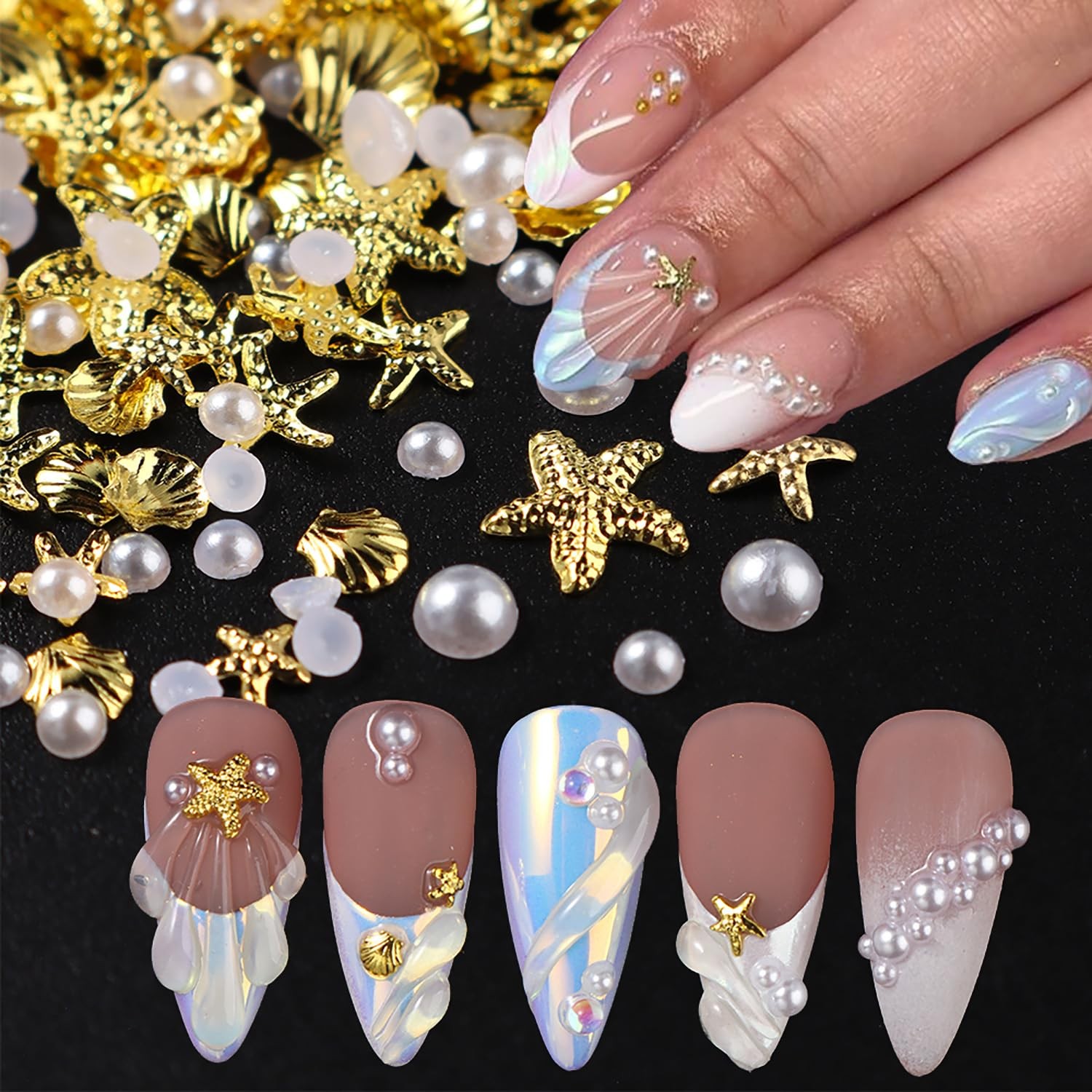100Pcs Starfish Nail Charms and Gems Summer Ocean Style Nail Art Charms Alloy…