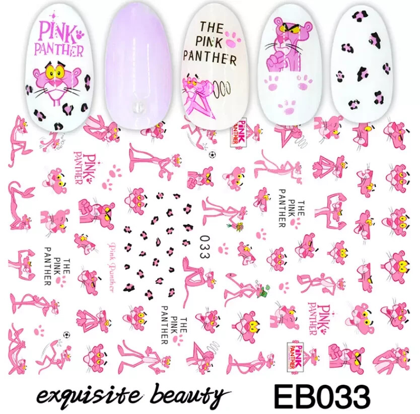 3D Nail Stickers Nail Art Decal Waterproof The Pink Panther Paw Print 33 NH13