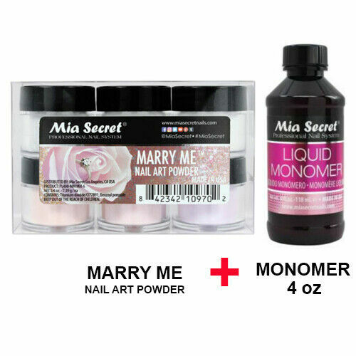 New Mia Secret Monomer 4 Ounce + MARRY ME Nail Art Powder 6 Colors Set