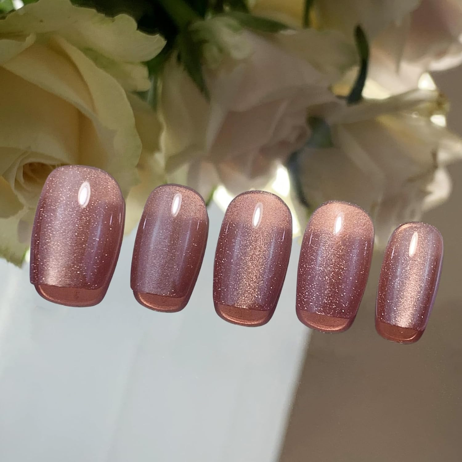Cat’S Eye Press on Nails (30PCS；SIZE：XS-S-M), Short Square Fake Nails, Handmade