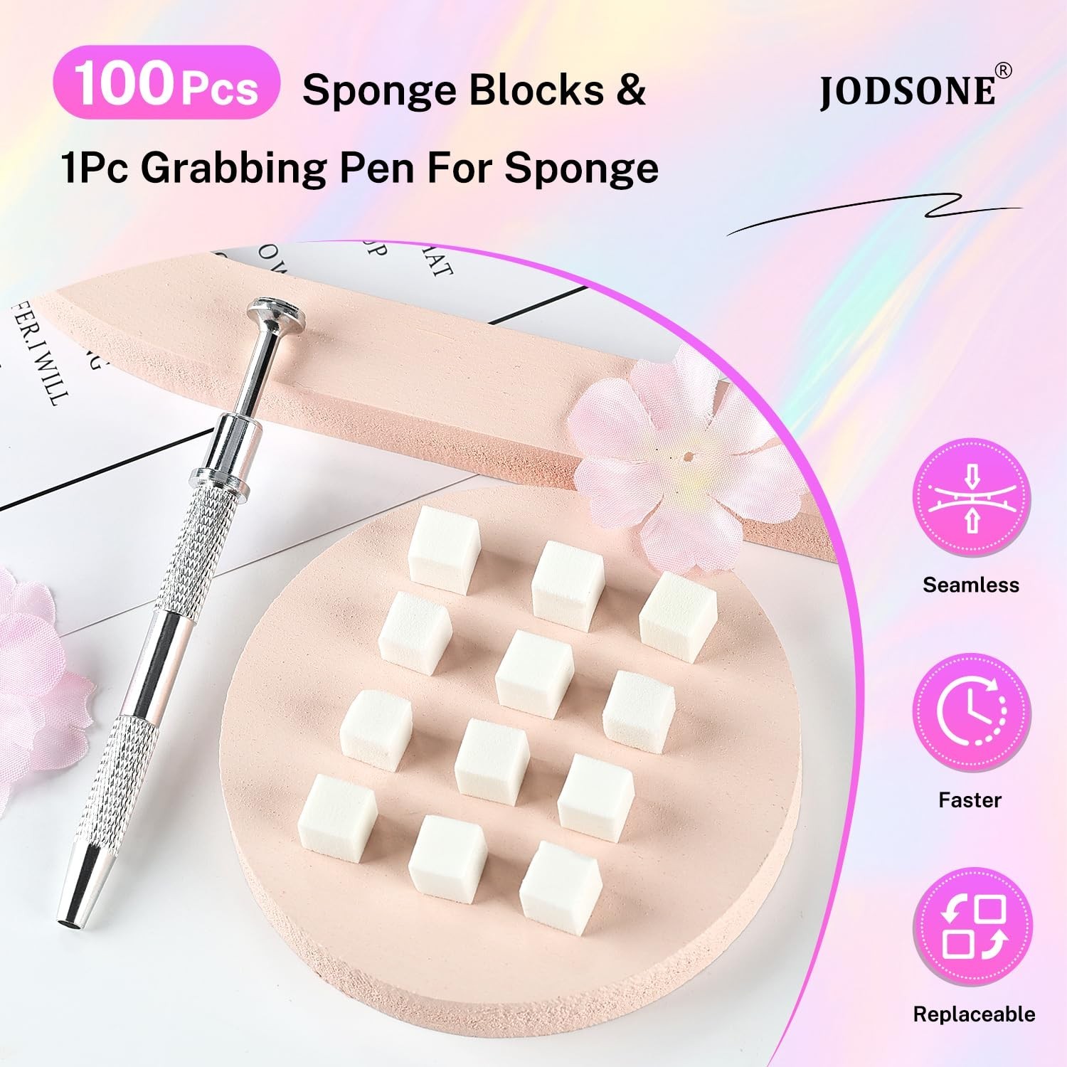 100PCS Soft Nail Sponges for Ombre with 1 Stainless Grabbing Pen Professional…