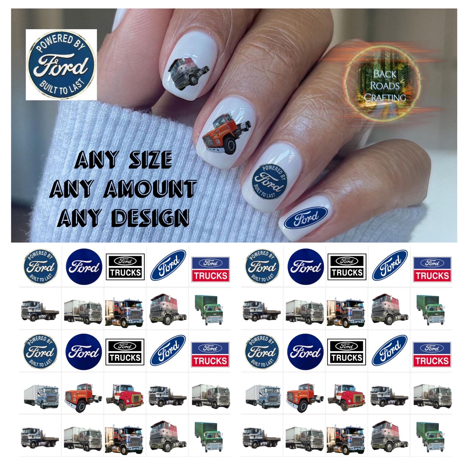 Ford Semi Trucks Waterslide Nail Decals Set Of 50 Instructions & Bonus
