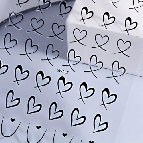 6Pcs Heart Nail Art Stickers Decals, Valentine’s Day Heart Valentines Style-4