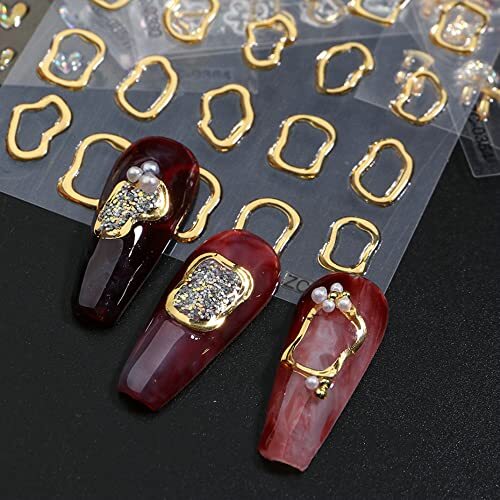 6 Sheets 5D Crystal Soft Glue Embossed Nail Stickers Irregular Geometric