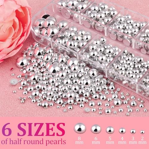 Belleboost Silver Nail Charms and Gems, Half Round Flatback A21 1 box silver