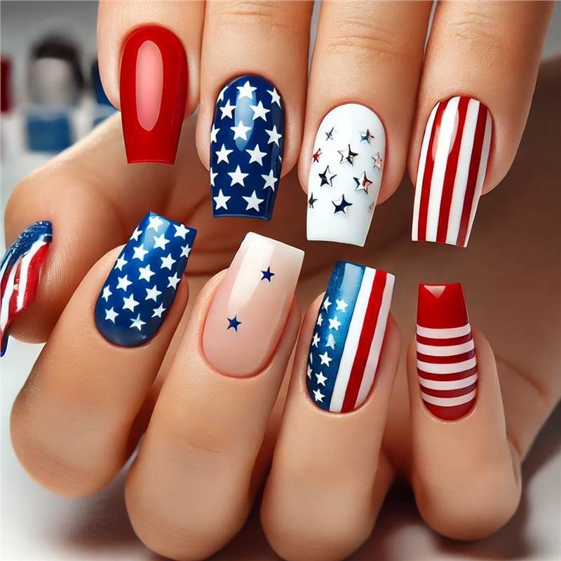 Independence Day Star Flag Press On Nails Square Removable Wholesale