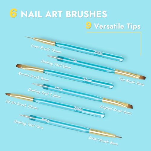 Nail Art Brushes and Dotting Tools 6pcs Set for Builder Gel Polygel Gel