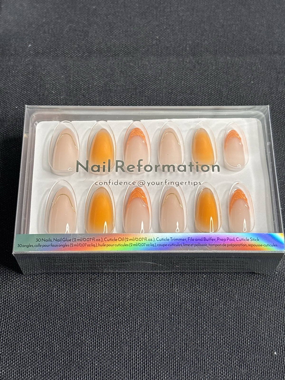 Nail Reformation French Tip Almond Medium Press-On Nails Beige Orange Glue A202