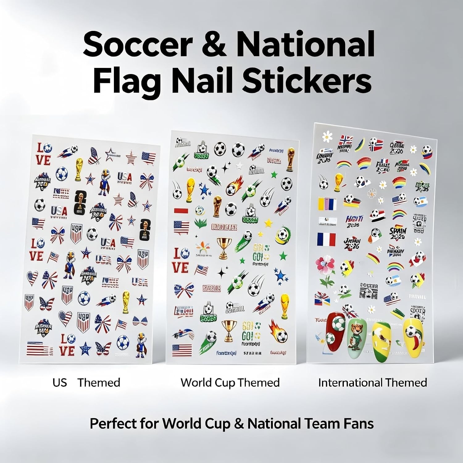 3 Sheets World Cups Nail Art Stickers 5D Self-Adhesive Embossed 2026 Soccer D…