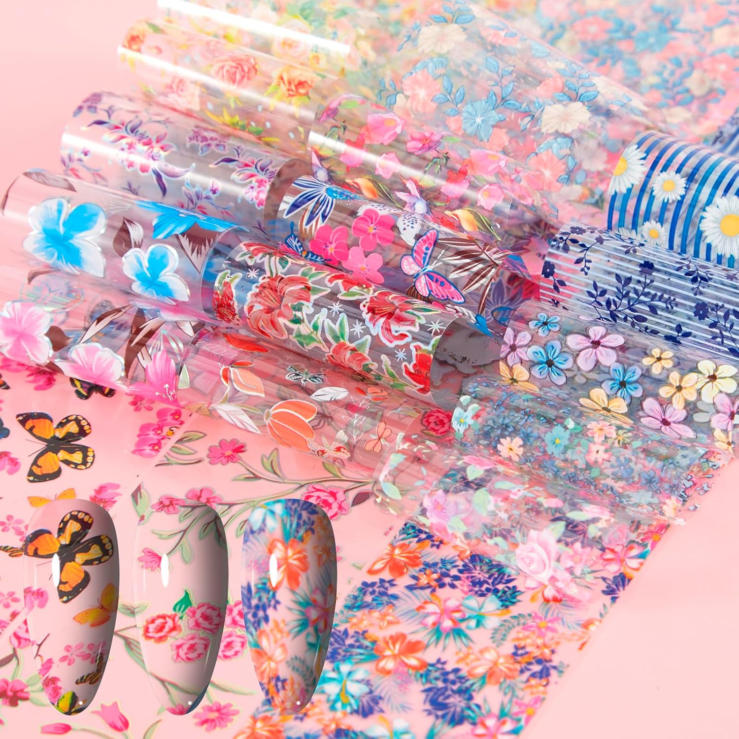300 Sheets Nail Foils Transfer Nail Art Stickers Solid Flower Holographic Laser