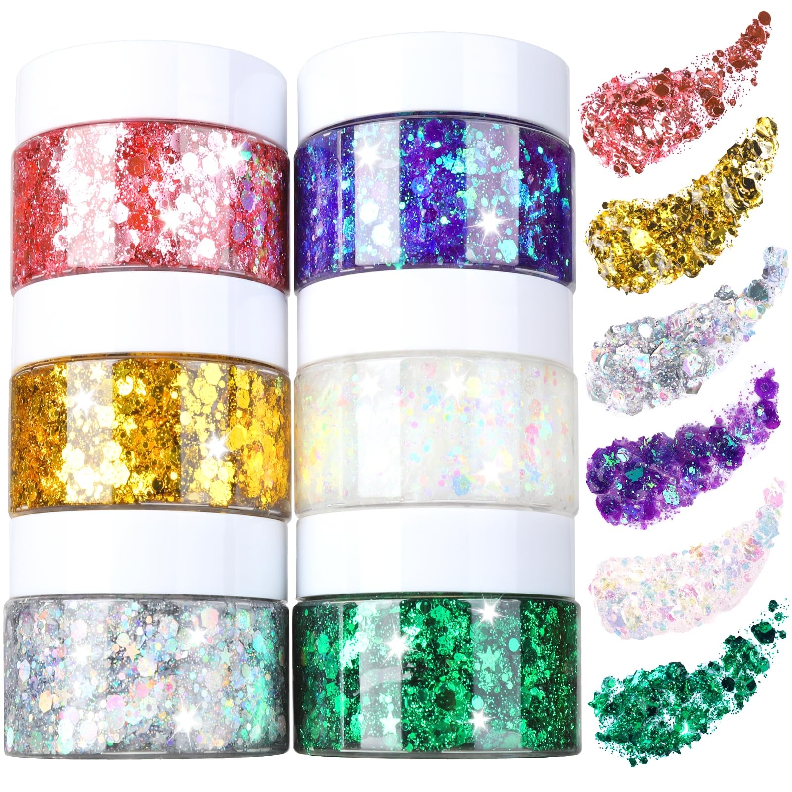 Body Glitter Gel- 6 Color Glitter Makeup Face Paint for Body&Face&Hair, Rave …