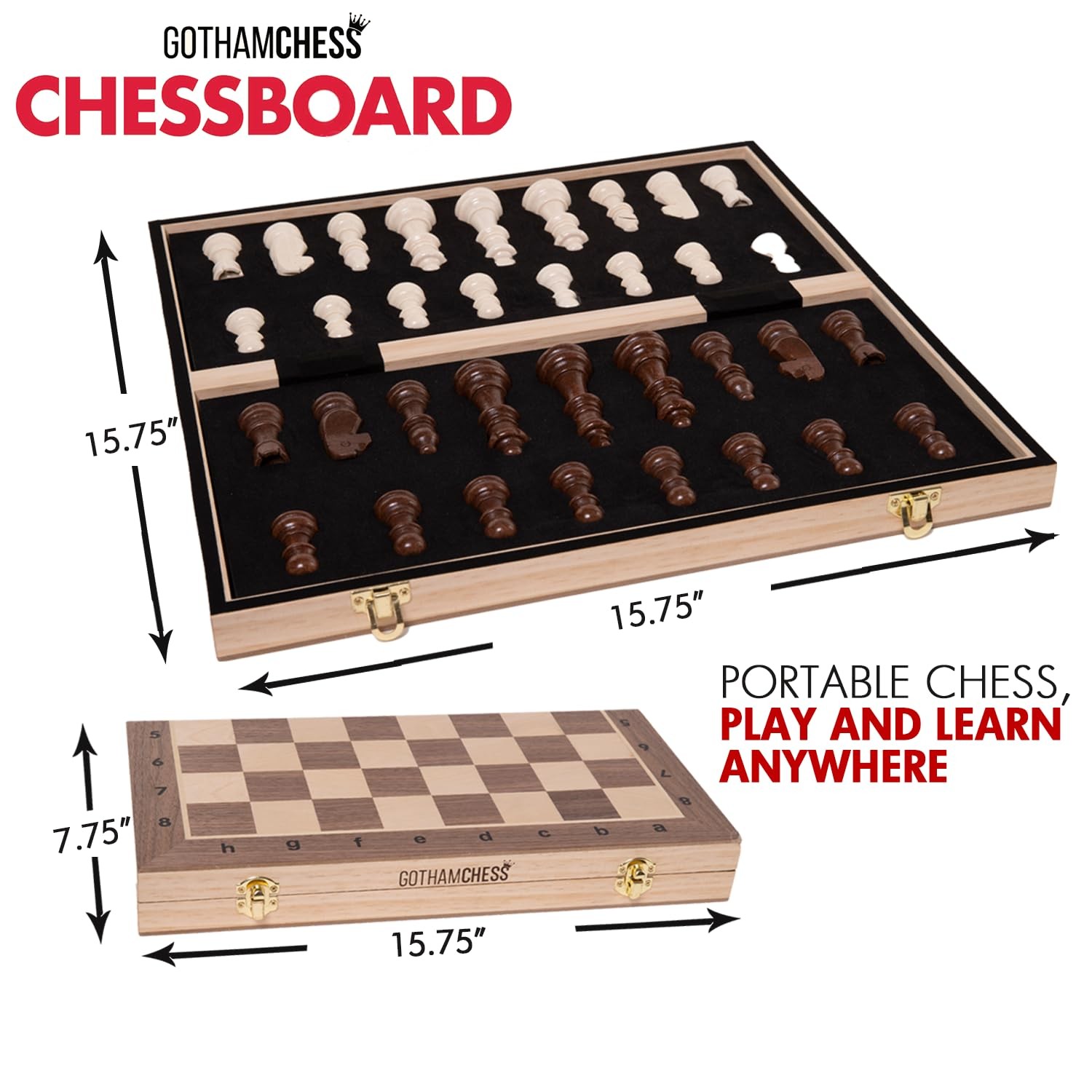GothamChess Board | Foldable & Portable, Magnetic 15.5 inches x