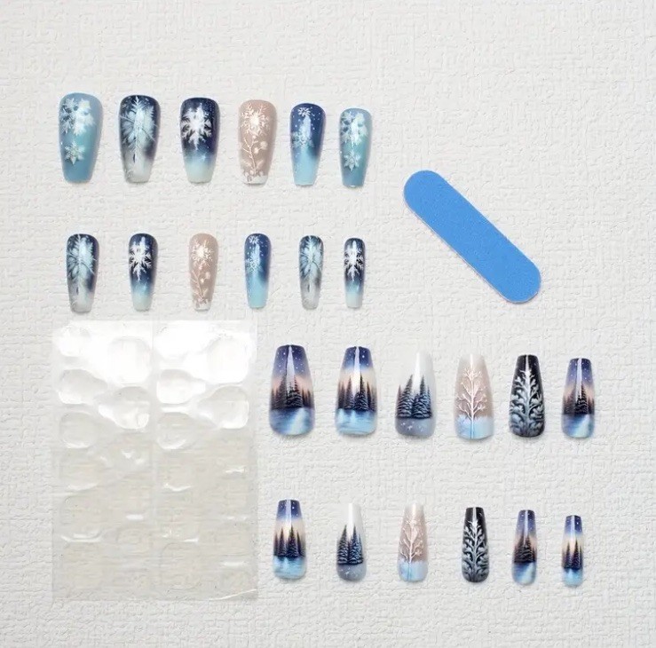 24pcs Christmas Winter Wonderland Nail Tips Boxed With Glue & Tabs Nails