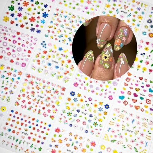 30 Sheets Spring Summer Flower Nail Art Stickers for Women & Style-17