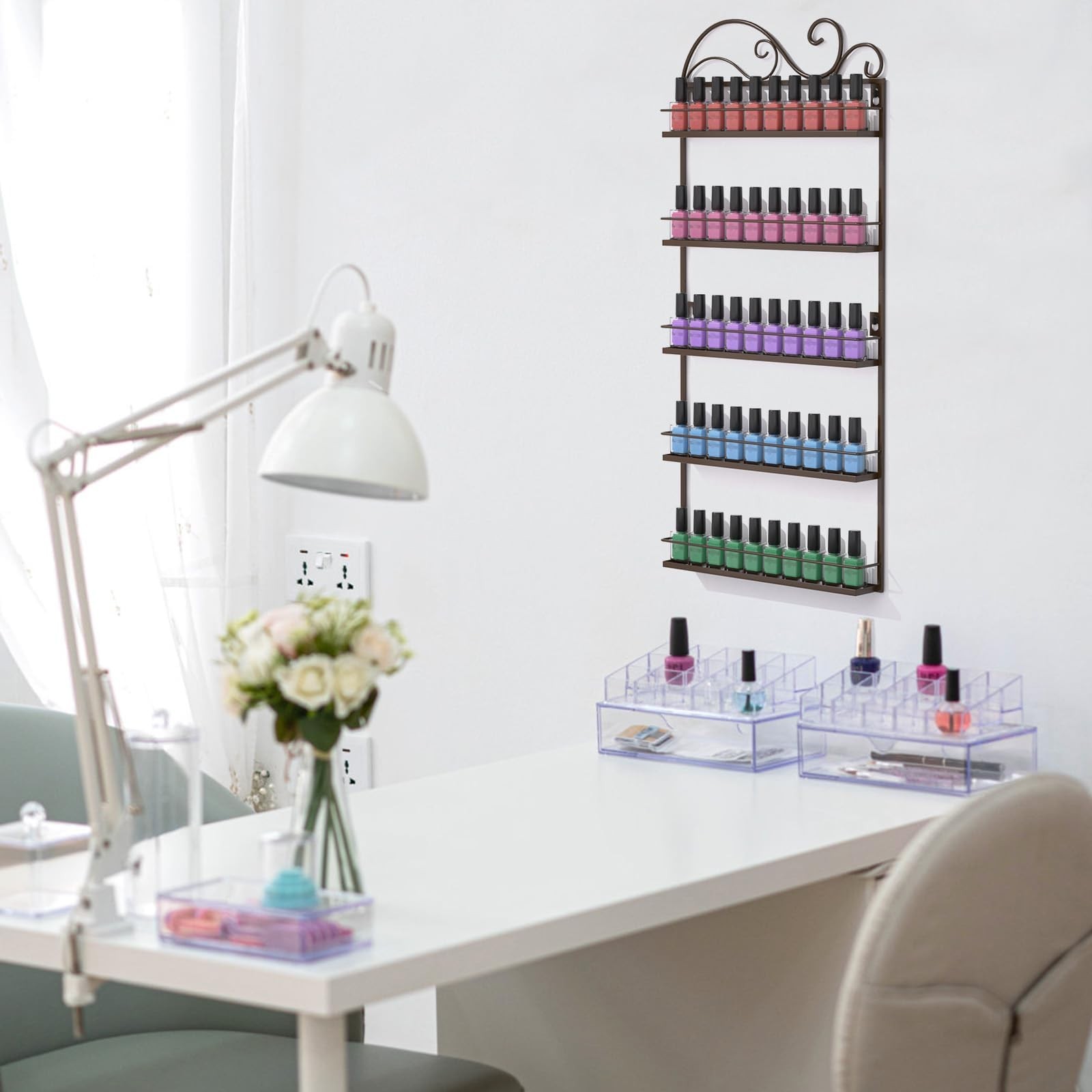 ERYTLLY Wall Mounted Nail Polish Rack, Rectangle Nail Storage Organizer, Salo…