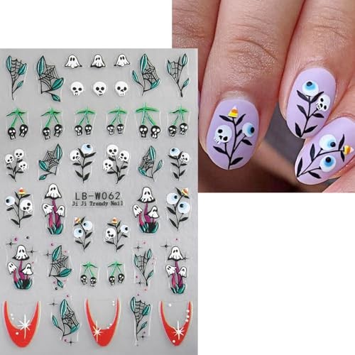 4 Sheets Cute Ghost Nail Art Stickers and Halloween Flower Nail Stickers-7
