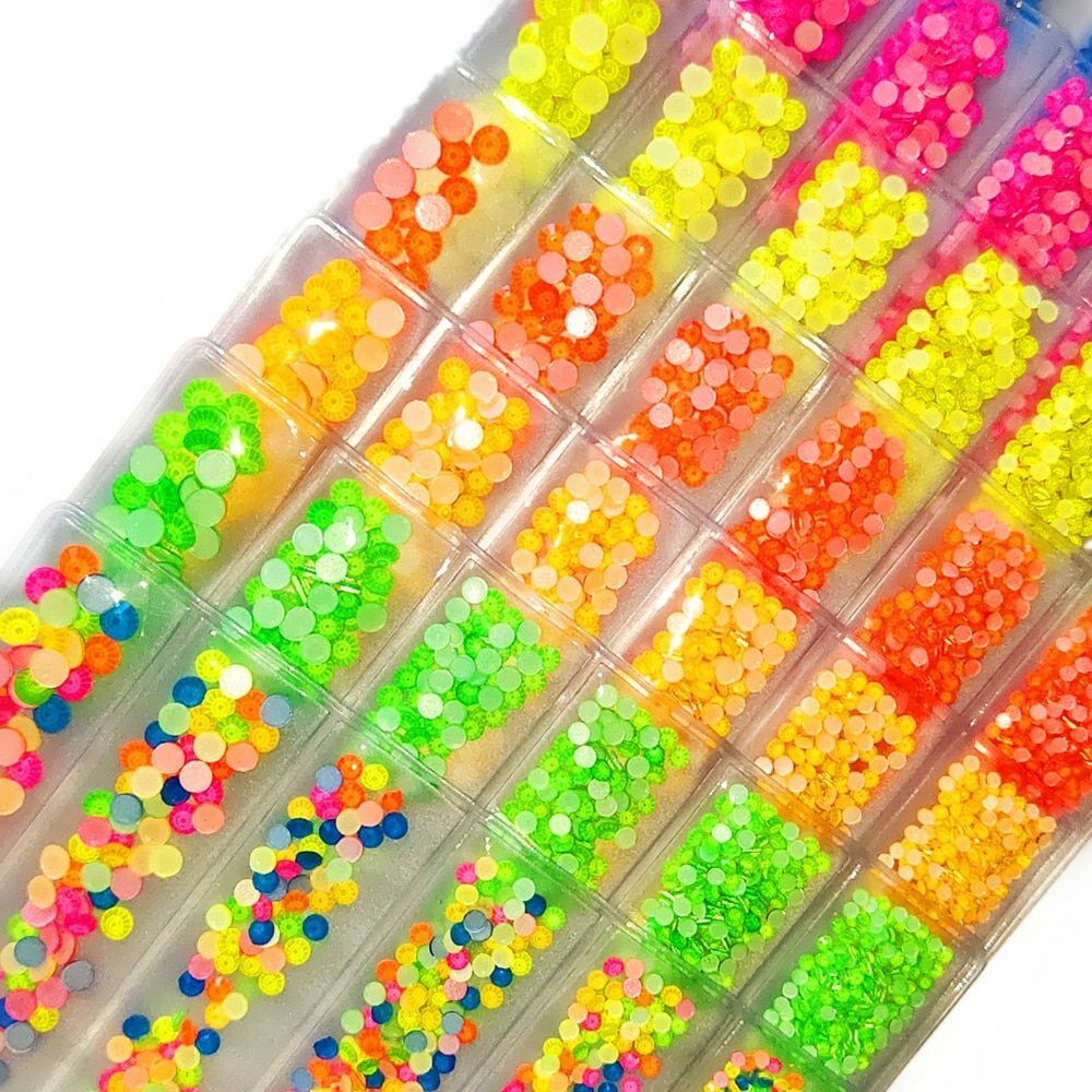 830pcs Luminous Neon Flatback Crystals SS6-SS20 Glue On Fluorescent Rhinestones
