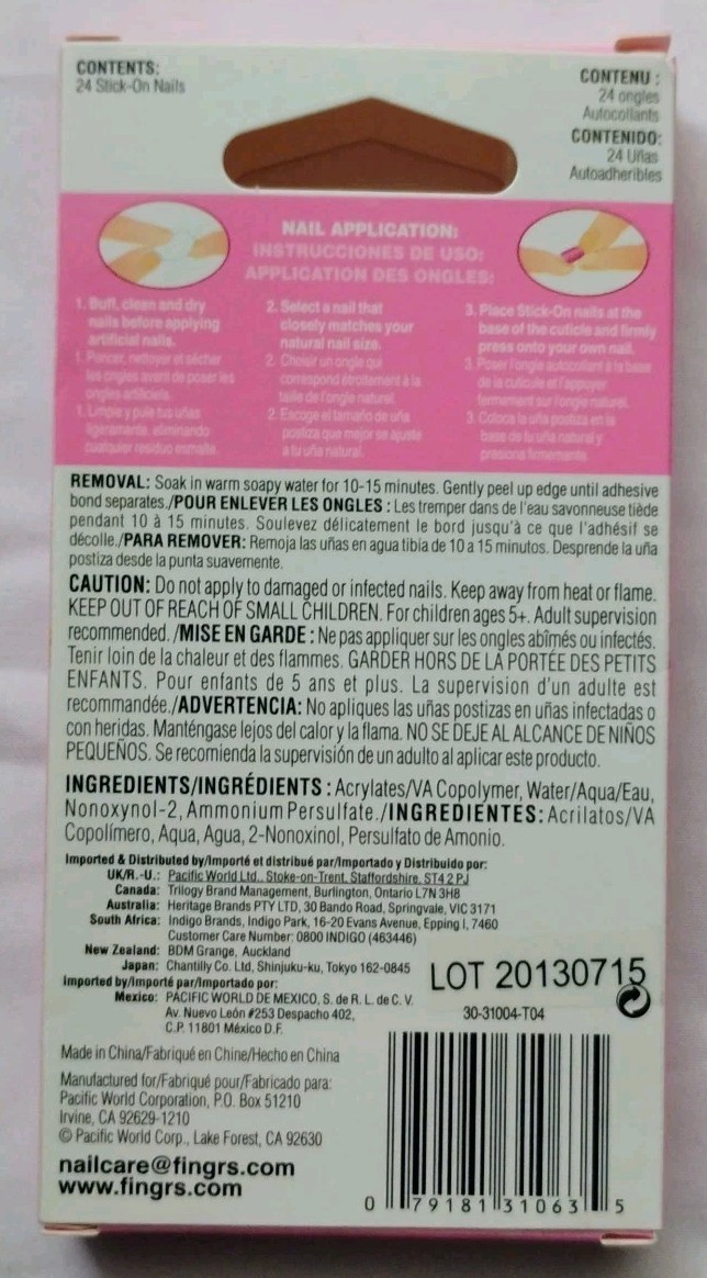Fingrs Girlie Nails 31063 Clear Pixel Square Design Kid Press On Stick On Nail