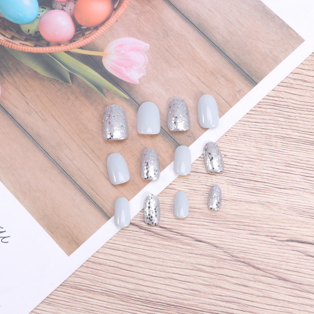 24Pcs Reusable False Nail Set Plastic Material Shiny Assorted Colors for Women