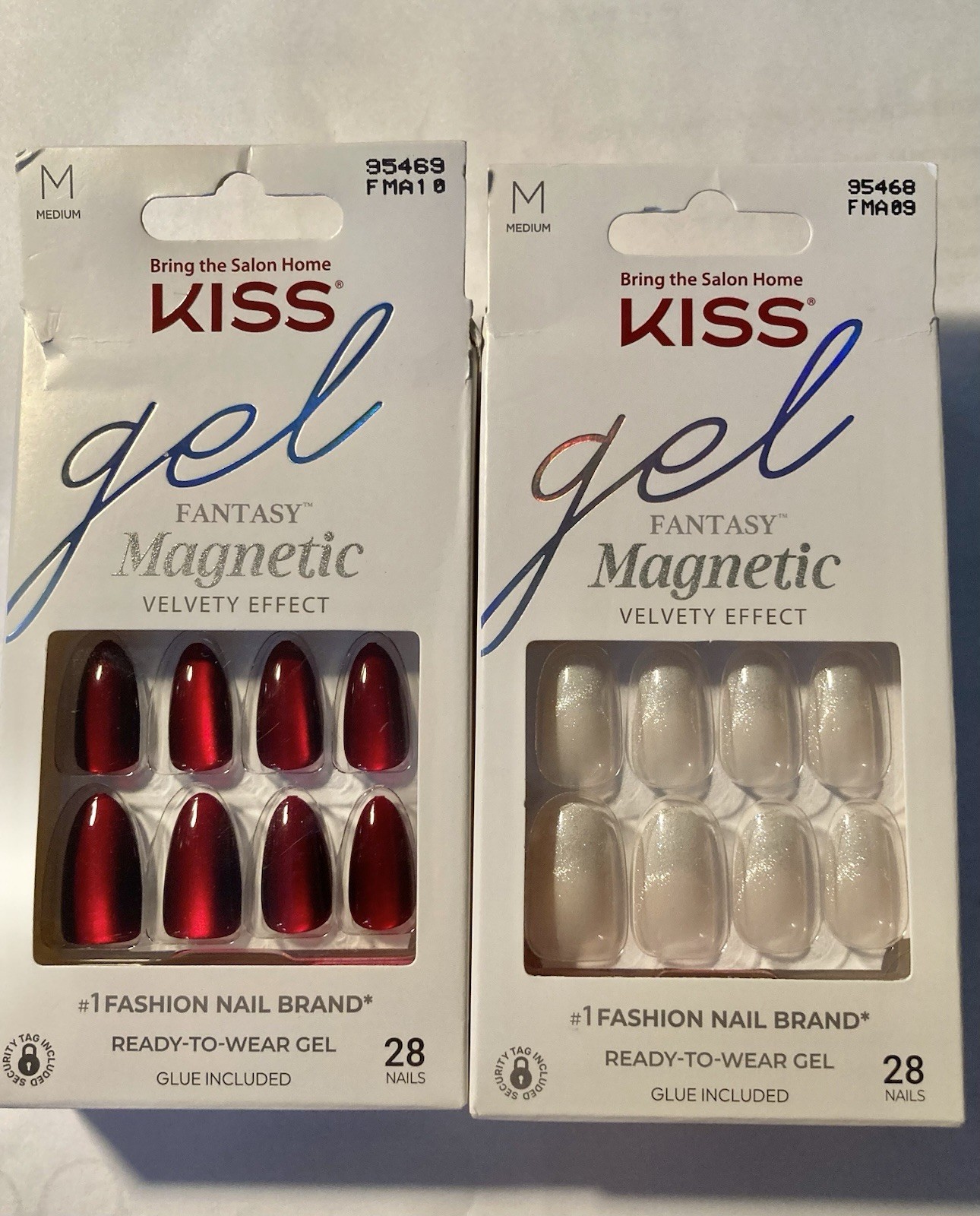 (2) KISS Acrylic Nails GEL Fantasy-BRAND NEW Red Set And White Set W/Tips Adorb