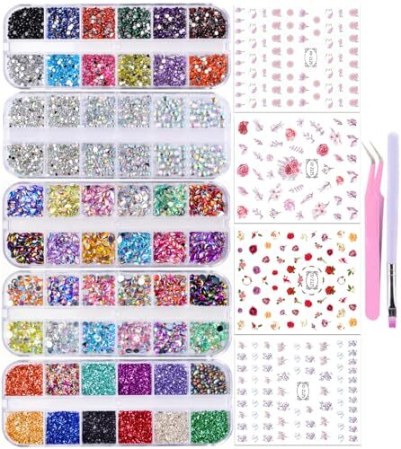 5000 Pieces (5 Boxes) Shiny Colorful Nail Art Rhinestones Nail Stone multicolor