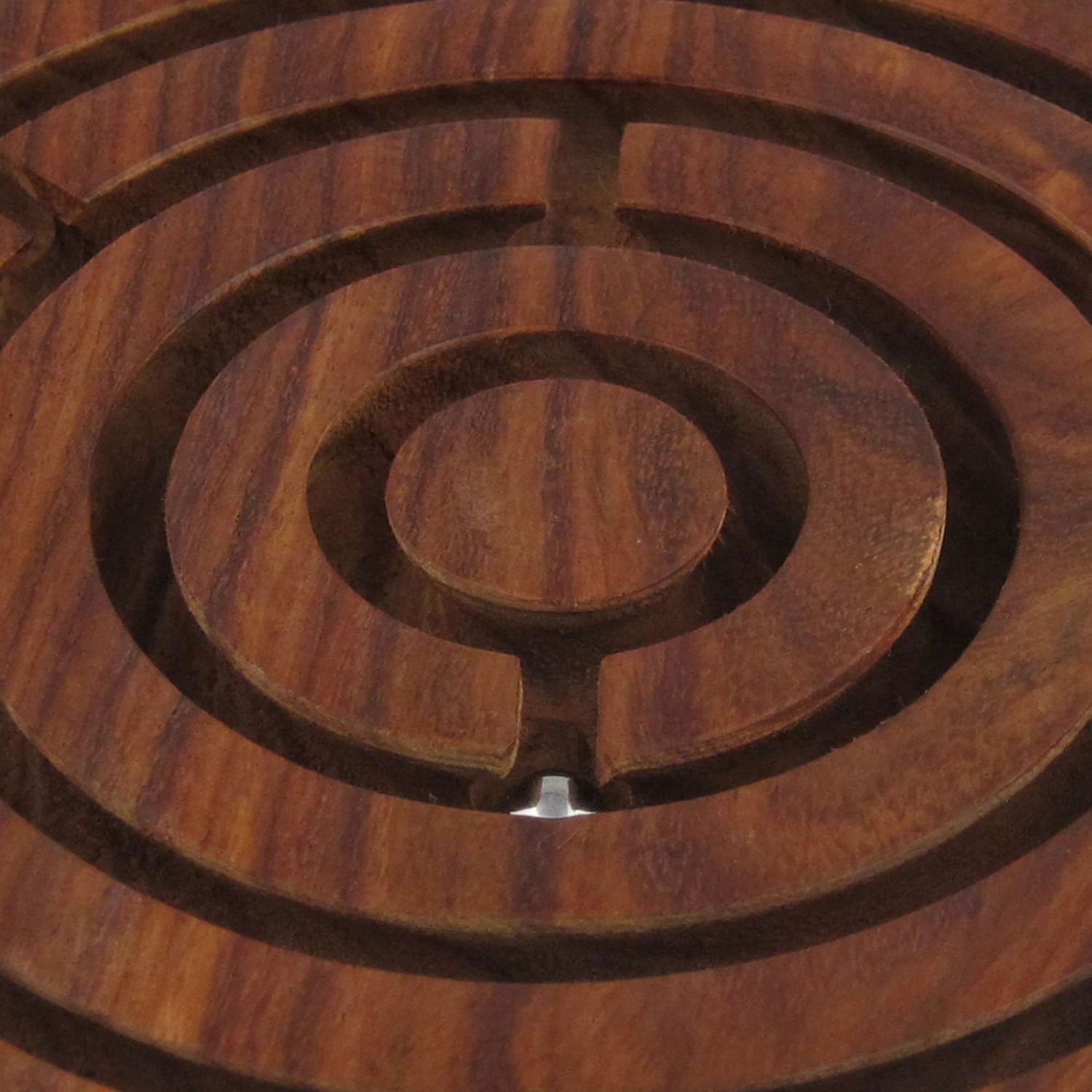 Ajuny Handcrafted Indian Wooden Round Labyrinth Ball Maze 6 Inch, Brown