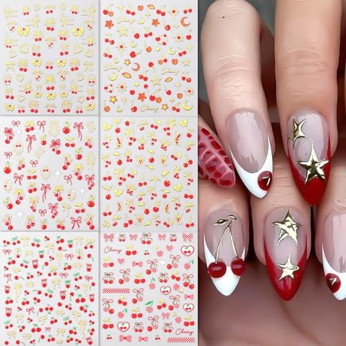 Heart Nails Stickers Cute Bow Gold Butterfly Moon Cherry Nails Art Stickers