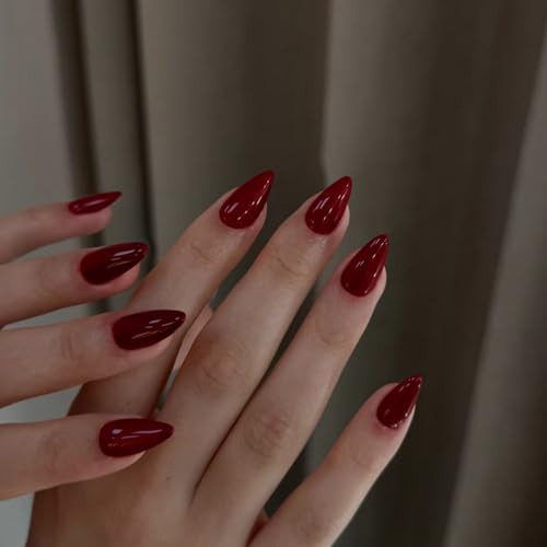 Wine Red Press on Nails Short Almond Shaped, Short Almond Fake almond wine red