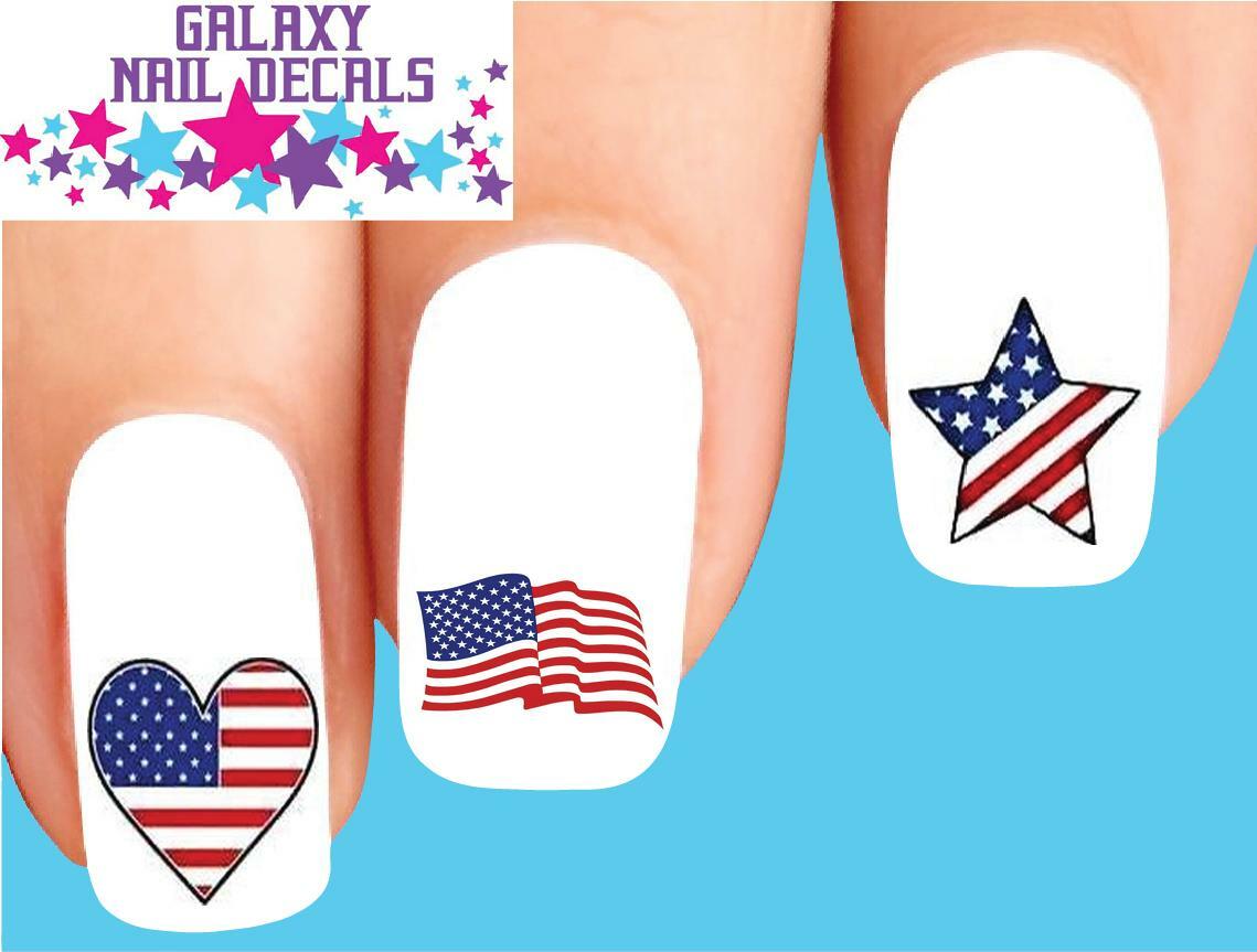 Waterslide Nail Decals – Set of 20 4th of July Flag Star Heart Assorted